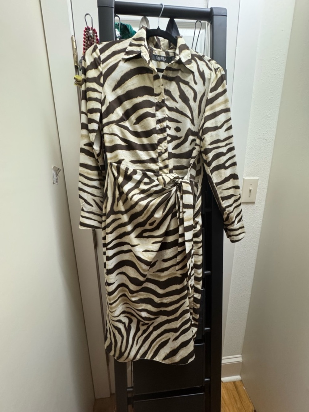 Lauren Ralph Lauren Brown and Cream Zebra-Print Blouse